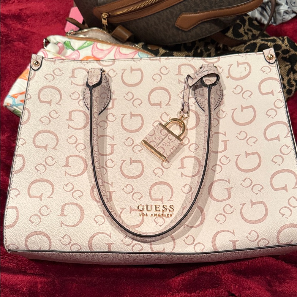 GUESS Light Pink Monogram Tote